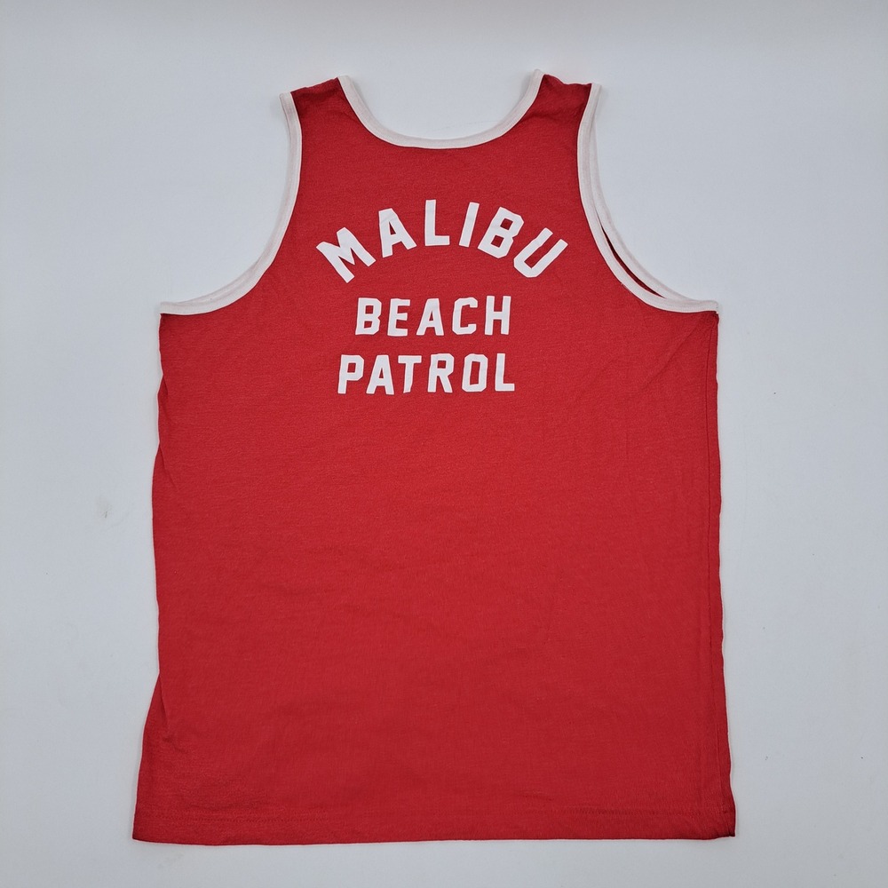 Baywatch Tank Top Mens Large Cotton Red Malibu Beach Patrol Ringer Graphic Shirt
